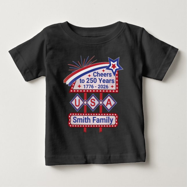 Personalized USA 250–Patriotic Retro Marquee T Shirt (Framsida)