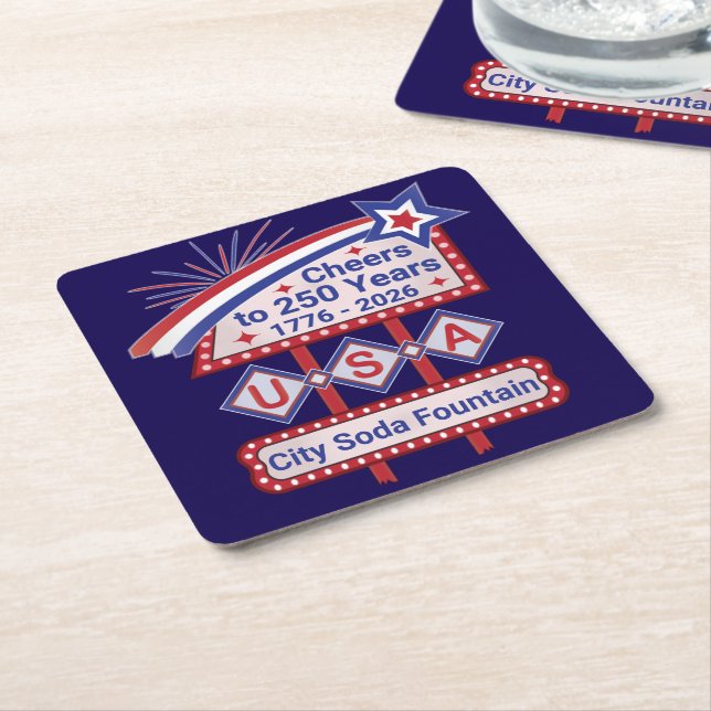 Personalized USA 250–Patriotic Retro Marquee Underlägg Papper Kvadrat (Vinklad)