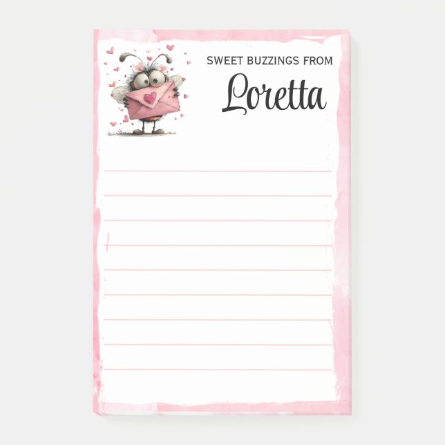 Personalized Valentine Bee Notepad Post-it Block (Framsida)