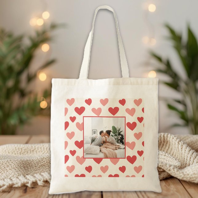 Personalized Valentine Photo Heart Tote Bag Tygkasse (Skapare uppladdad)