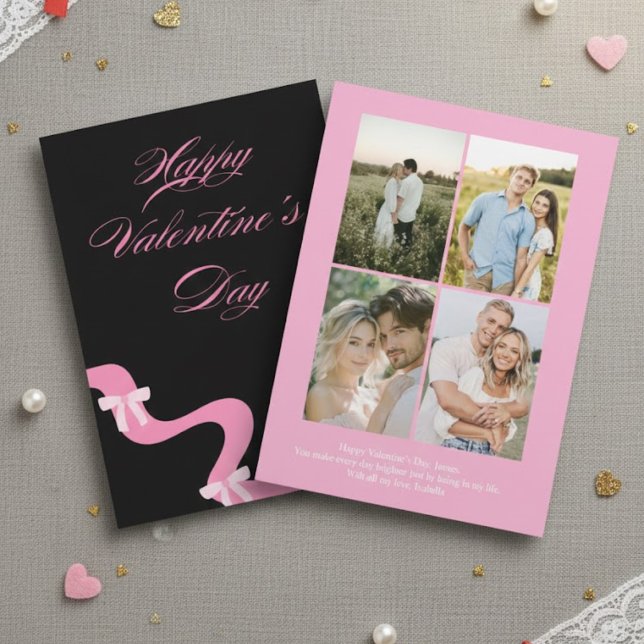 Personalized Valentine’s Day Card with Photo pink Julkort (Skapare uppladdad)
