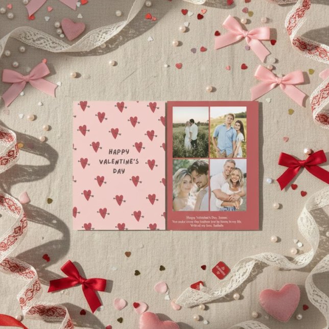 Personalized Valentine’s Day Card with Photo pink Julkort (Skapare uppladdad)