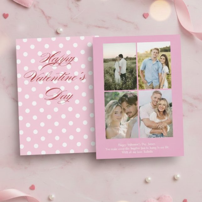 Personalized Valentine’s Day Card with Photo pink Julkort (Skapare uppladdad)