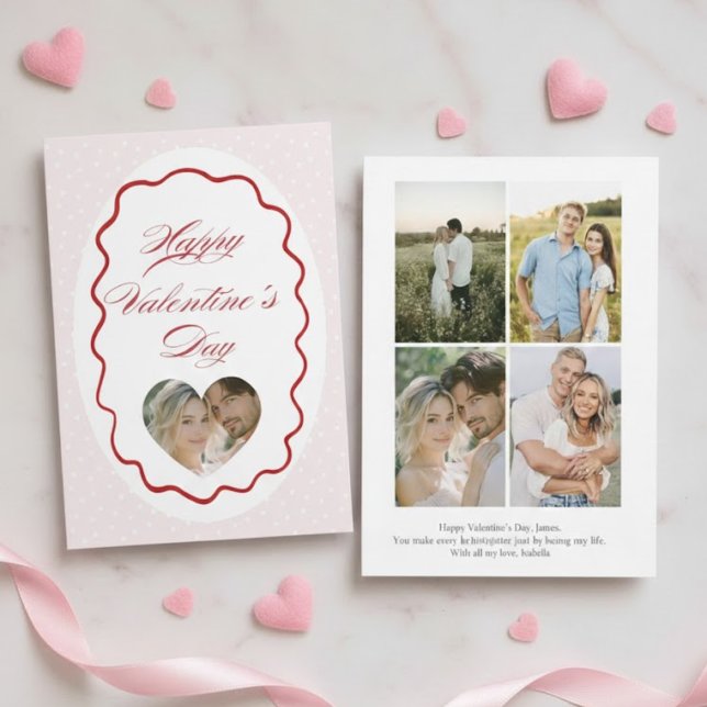 Personalized Valentine’s Day Card with Photo pink Julkort (Skapare uppladdad)