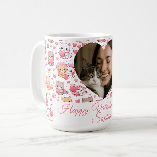 Personalized Valentine’s Day Cat Mug with Photo  Kaffemugg (Framsida vänster)