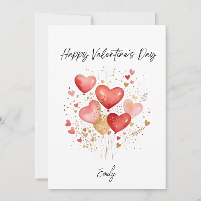 Personalized Valentine’s Day Heart Balloon Card Julkort (Framsida)