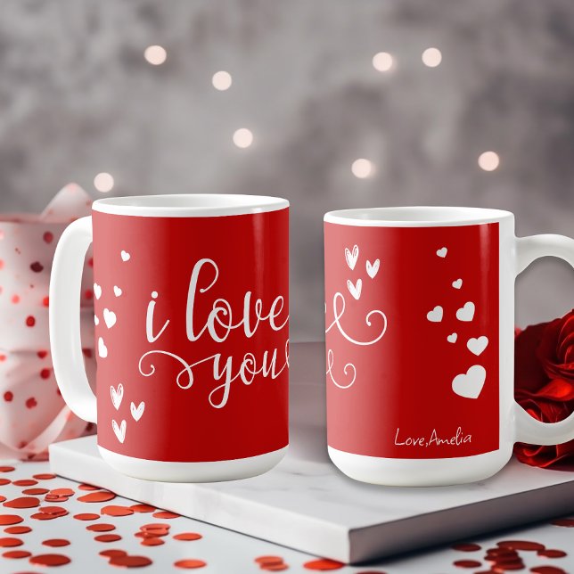 Personalized Valentine’s Day Red Heart I Love You  Kaffemugg (Skapare uppladdad)