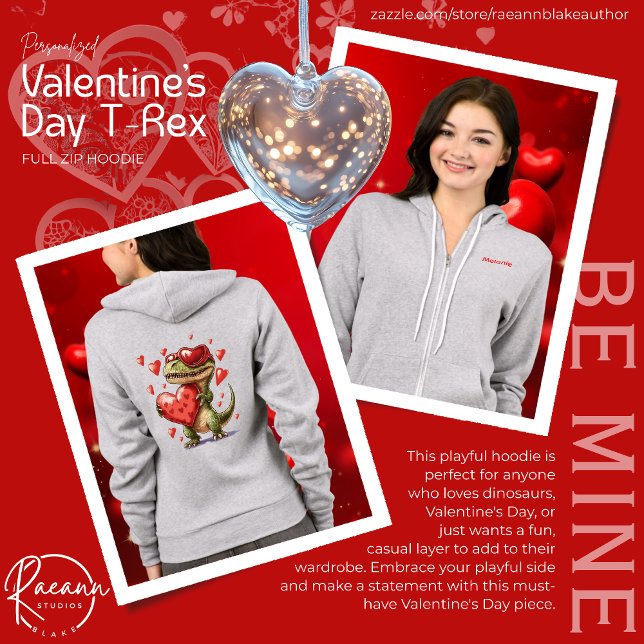 Personalized Valentine's Day T-Rex Full-Zip Hoodie T Shirt (Skapare uppladdad)