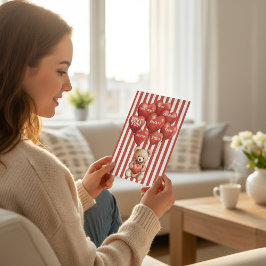 personalized valentines red striped bear  julkort