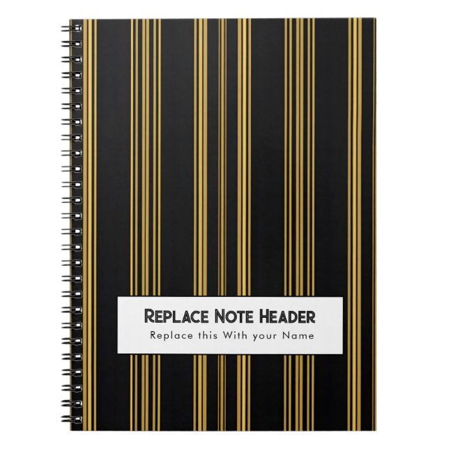 Personalized Vertical Stripe Black Gold Anteckningsbok (Framsidan)