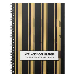 Personalized Vertical Stripe Black Gold Anteckningsbok