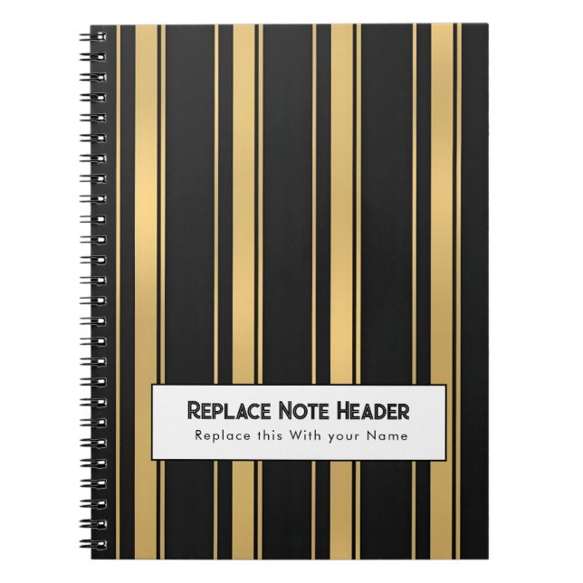 Personalized Vertical Stripe Black Gold Anteckningsbok (Framsidan)