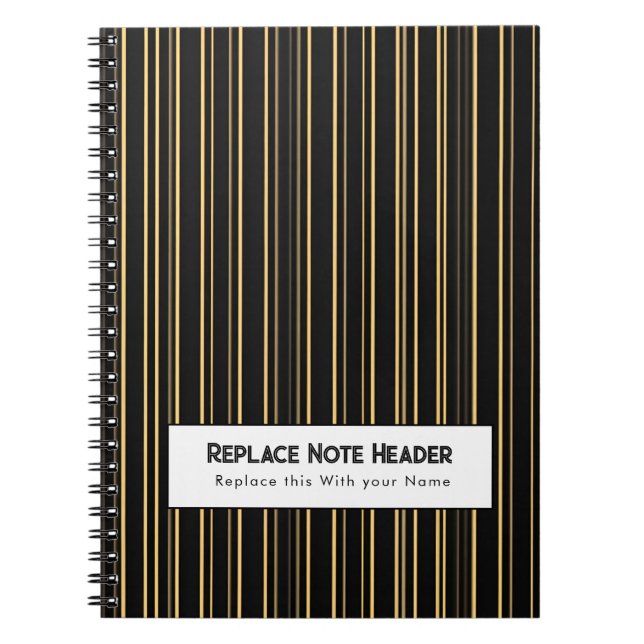 Personalized Vertical Stripe Black Gold Anteckningsbok (Framsidan)