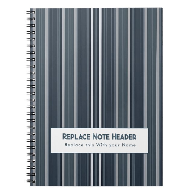 Personalized Vertical Stripe Blue Grey Anteckningsbok (Framsidan)