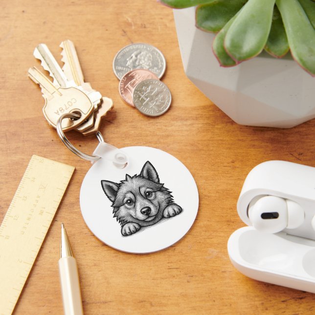 Personalized Veterinarian Husky Sketch Nyckelring (Skrivbord)