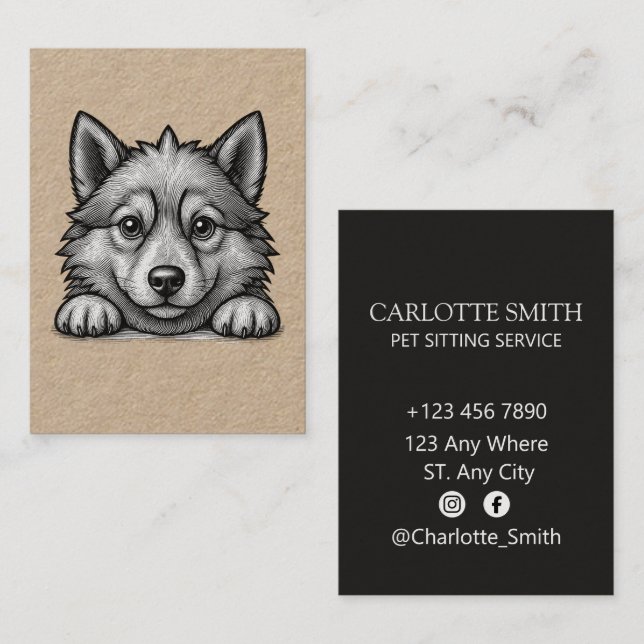 Personalized Veterinarian Husky Sketch Visitkort (Fram/baksida)