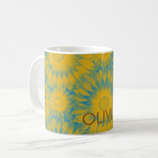 Personalized Vibrant Sunflower Tie-Dye Art Kaffemugg (Framsida vänster)