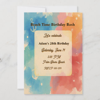 Personalized Vibrant Watercolor Beach Invitation Inbjudningar