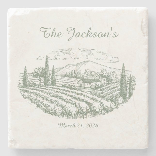 Personalized Vineyard Wedding Coasters  Stenunderlägg (Framsidan)