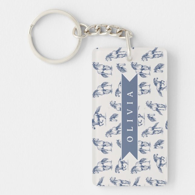 Personalized Vintage Blue Horse Classic Country Nyckelring (Framsidan)