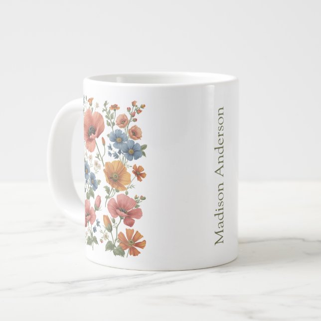 Personalized Vintage Botanical Poppies Jumbo Mugg (Framsida vänster)