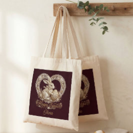 Personalized Vintage Easter Bunny Tote Bag  Tygkasse