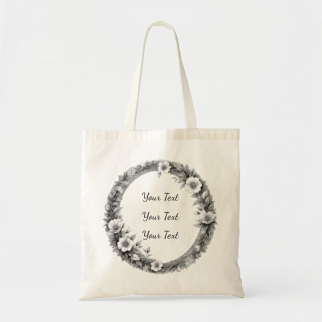 Personalized Vintage Floral Wreath Tote Tygkasse (Framsidan)