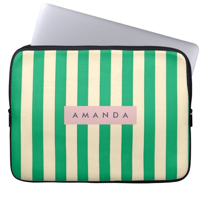 Personalized Vintage Green and Cream Stripe Laptop Fodral (Framsidan)