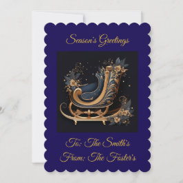 Personalized Vintage Navy Blue and Gold Christmas Julkort