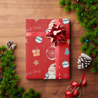 Personalized Vintage Santa Family Wrapping Paper Presentpapper
