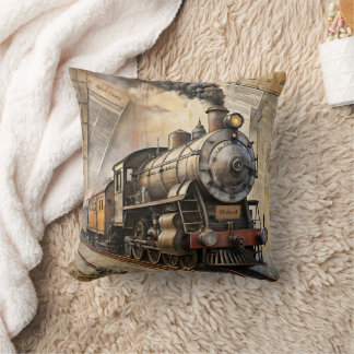 Personalized Vintage Steam Train Retro Travel Kudde