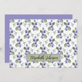 Personalized Violets Floral Botanical Note Card Anteckningskort