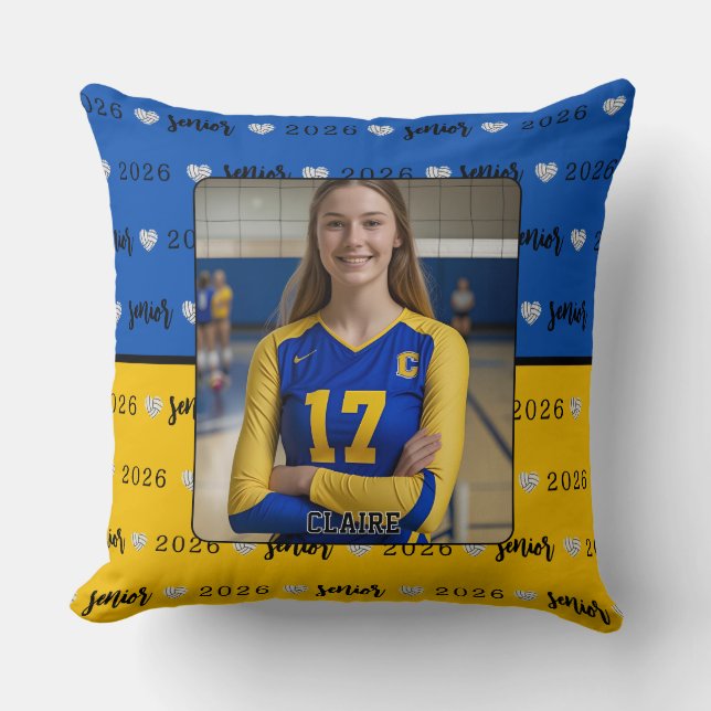 Personalized Volleyball Blue and Yellow Senior Kudde (Framsida)