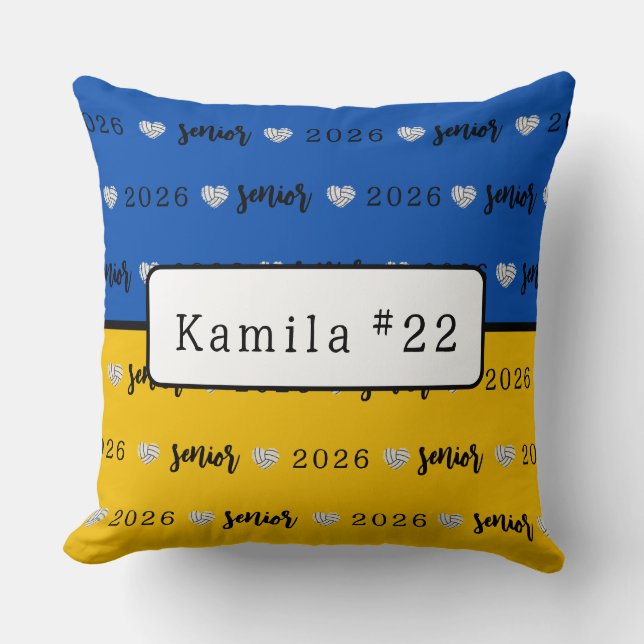 Personalized Volleyball Senior Blue and Yellow  Kudde (Framsida)