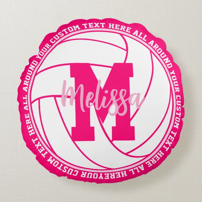 Personalized Volleyball Team Pink Girls Rund Kudde (Framsidan)