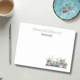 Personalized Watercolor Books and Plants Post-it Block