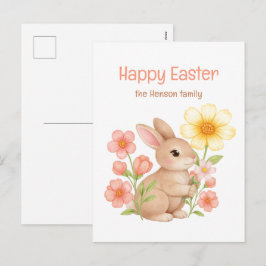 Personalized Watercolor Bunny Happy Easter  Helg Vykort