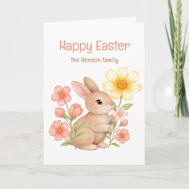 Personalized Watercolor Bunny Happy Easter  Helgkort (Framsida)