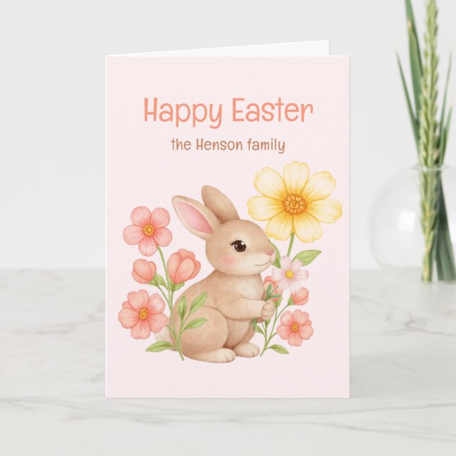 Personalized Watercolor Bunny Happy Easter  Helgkort (Framsida)