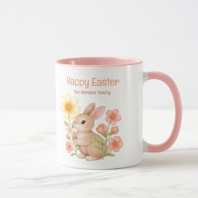 Personalized Watercolor Bunny Happy Easter  Mugg (Höger)