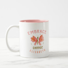 Personalized watercolor butterfly coral Två-Tonad mugg