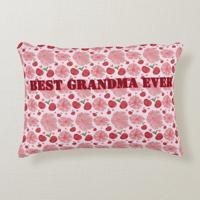 Personalized Watercolor Cherry Floral Pattern,  Prydnadskudde (Framsidan)