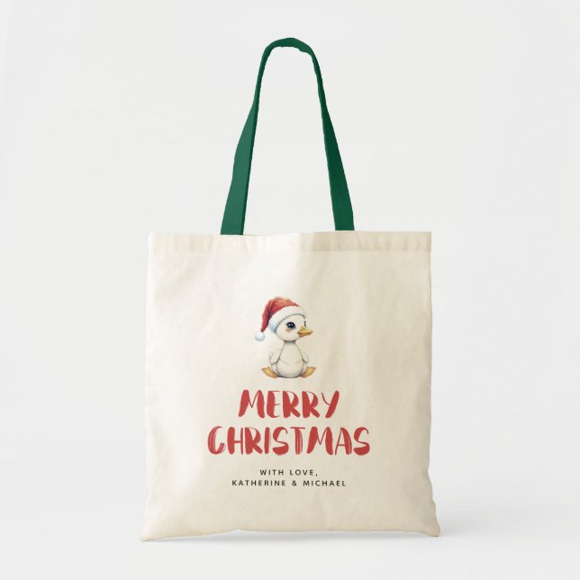 Personalized Watercolor Christmas Goose Duck  Tygkasse (Framsidan)