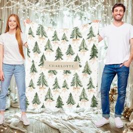 Personalized Watercolor Christmas Tree Blanket Fleecefilt