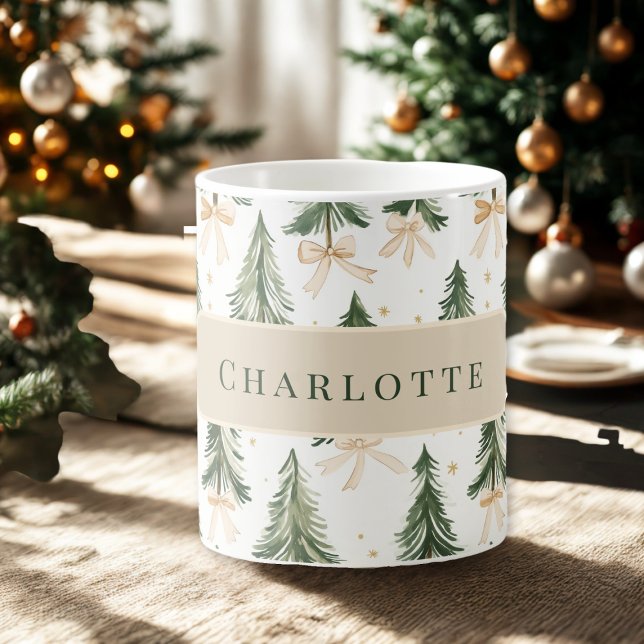 Personalized Watercolor Christmas Tree Name Mug Kaffemugg (Skapare uppladdad)