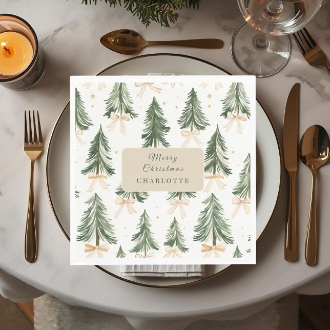 Personalized Watercolor Christmas Tree Napkins Pappersservett (Skapare uppladdad)