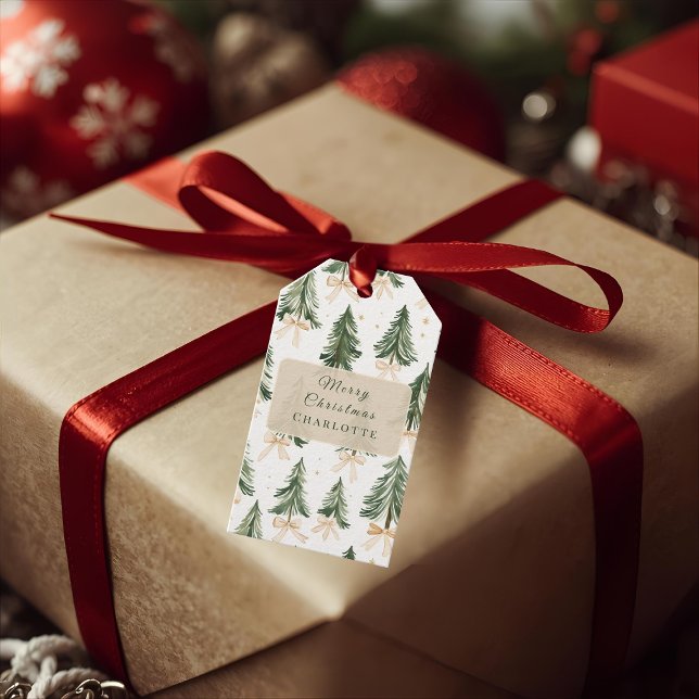 Personalized Watercolor Christmas Tree  Presentetikett (Skapare uppladdad)