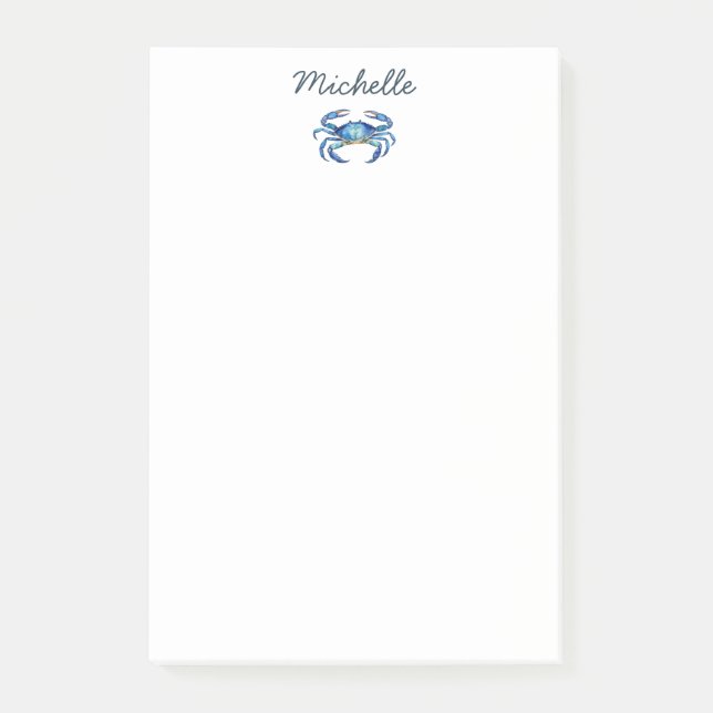 Personalized  Watercolor Crab Summer Beach    Post-it Block (Framsida)