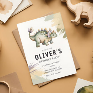 Personalized Watercolor Dinosaur Birthday Party Inbjudningar