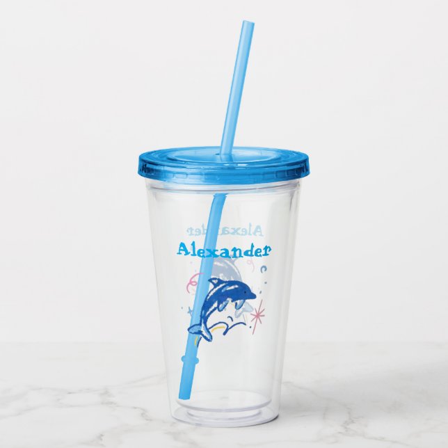 Personalized Watercolor Dolphin Acrylic Cup Take Away Mugg (Baksida)